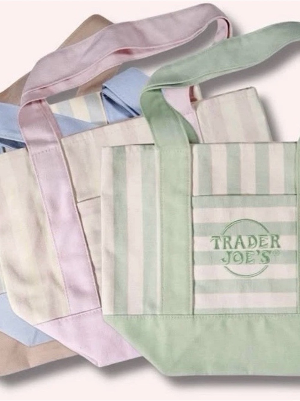 Trader Joe's Pastel Stripe Tote Bag - Light Green 4 pack